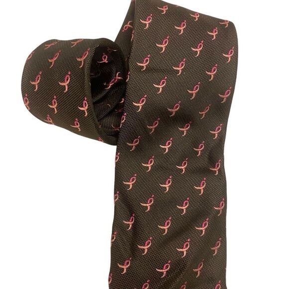Susan G. Komen Knots For Home Gray and Pink Ribbon Silk  Necktie - Picture 3 of 8